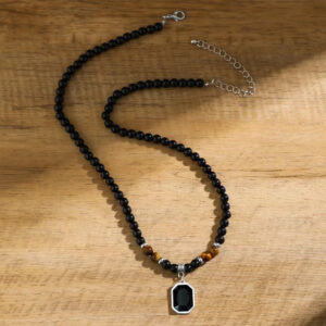 Black Beaded Onyx Pendant Necklace